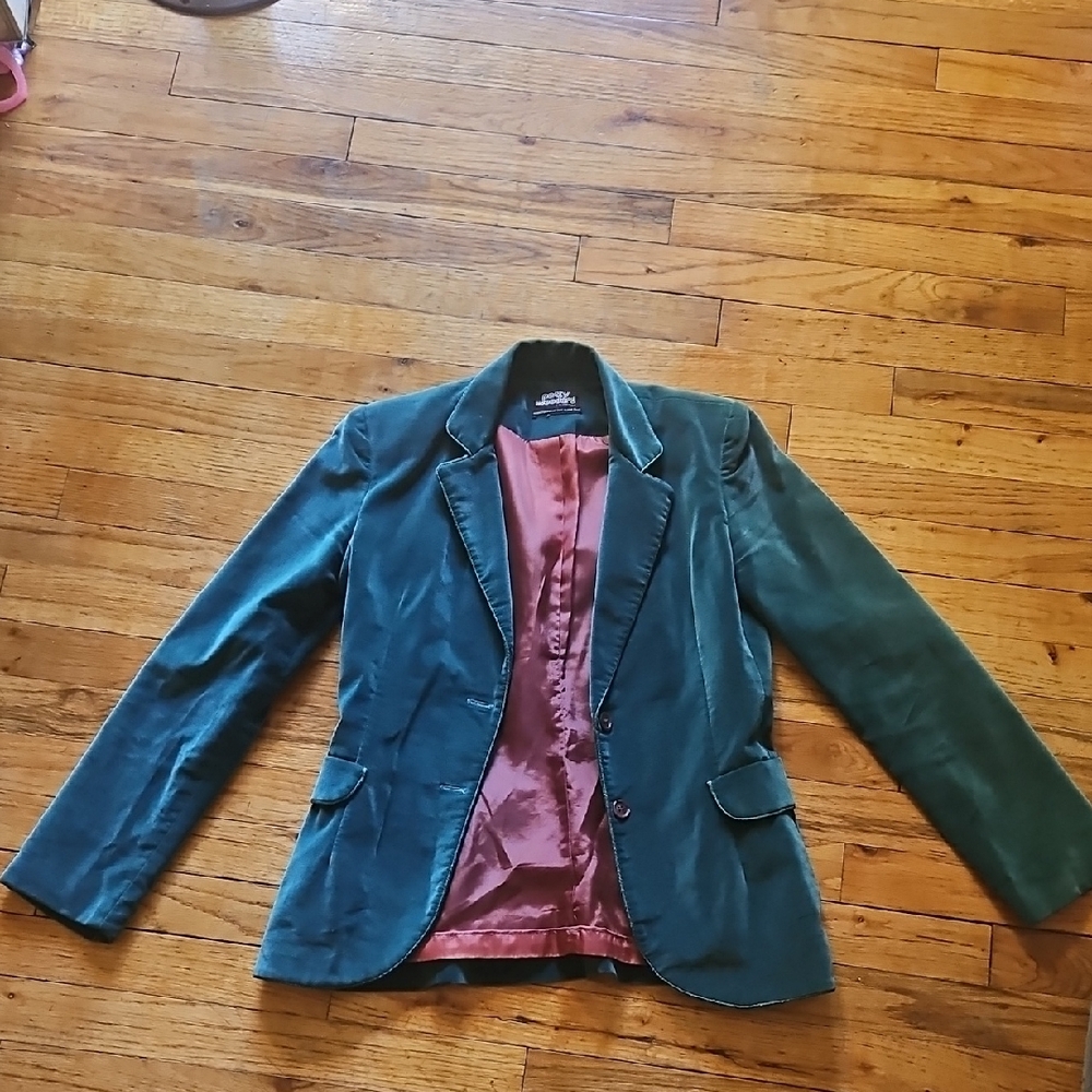 Green Velvet Blazer with Pink Lining